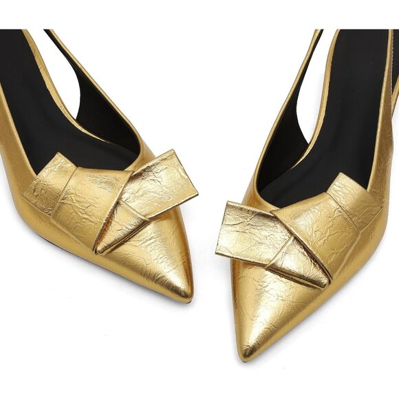 💫 Yremael Slingback Heels Women Gold Kitten Pumps Low Pointed Toe Bridal Shoes - Picture 7 of 7